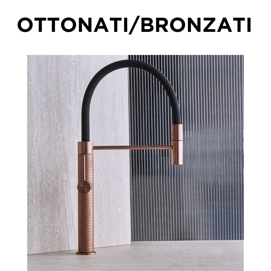 Monocomando con doccia tubo in silicone ottonati bronzati